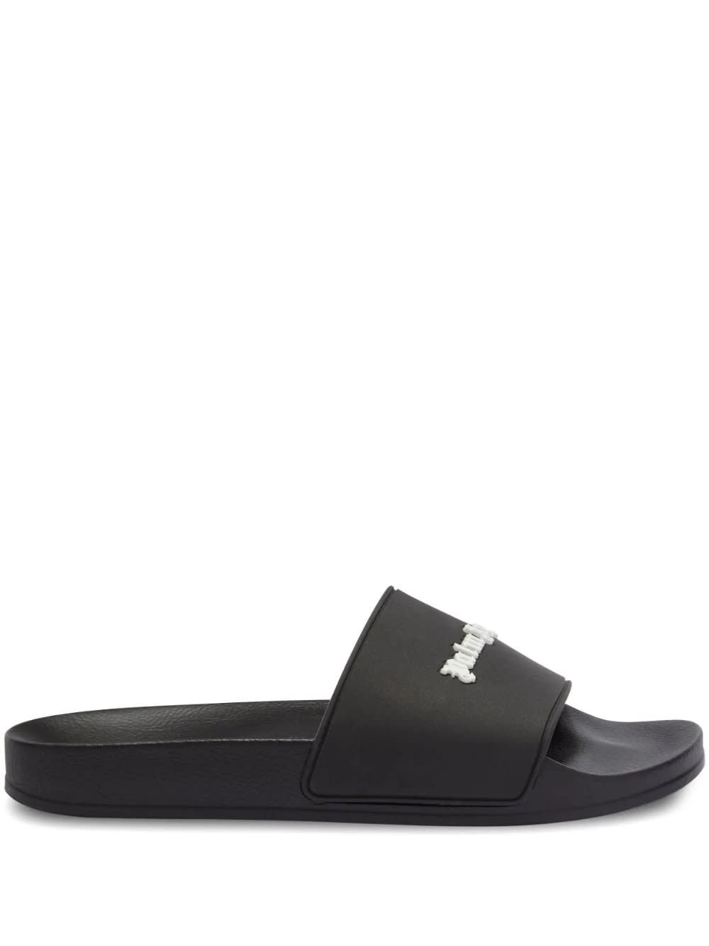 Palm Angels Black Slippers With White Logo