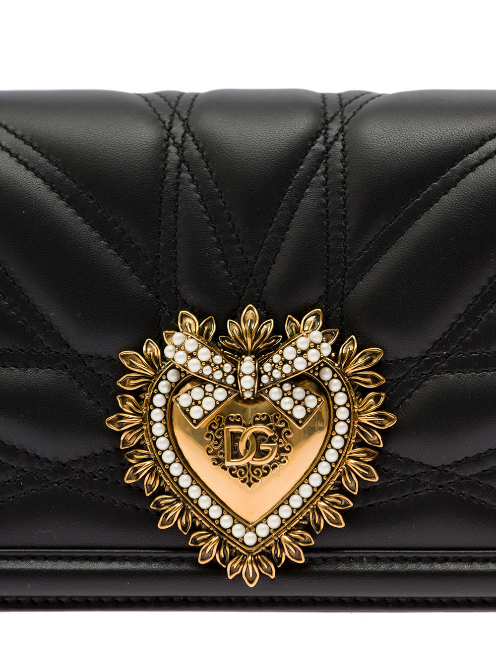 Shop Dolce & Gabbana Devotion Black Shoulder Bag With Jewel Heart Detail In Matelassé Leather Woman