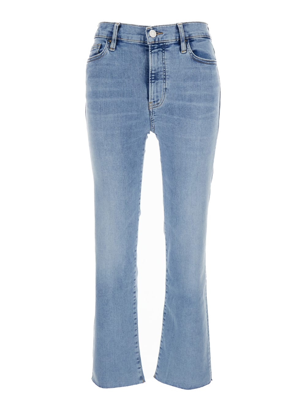 Shop Frame Le High Straight Light Blue Jeans With Contrasting Stitching In Cotton Blend Woman