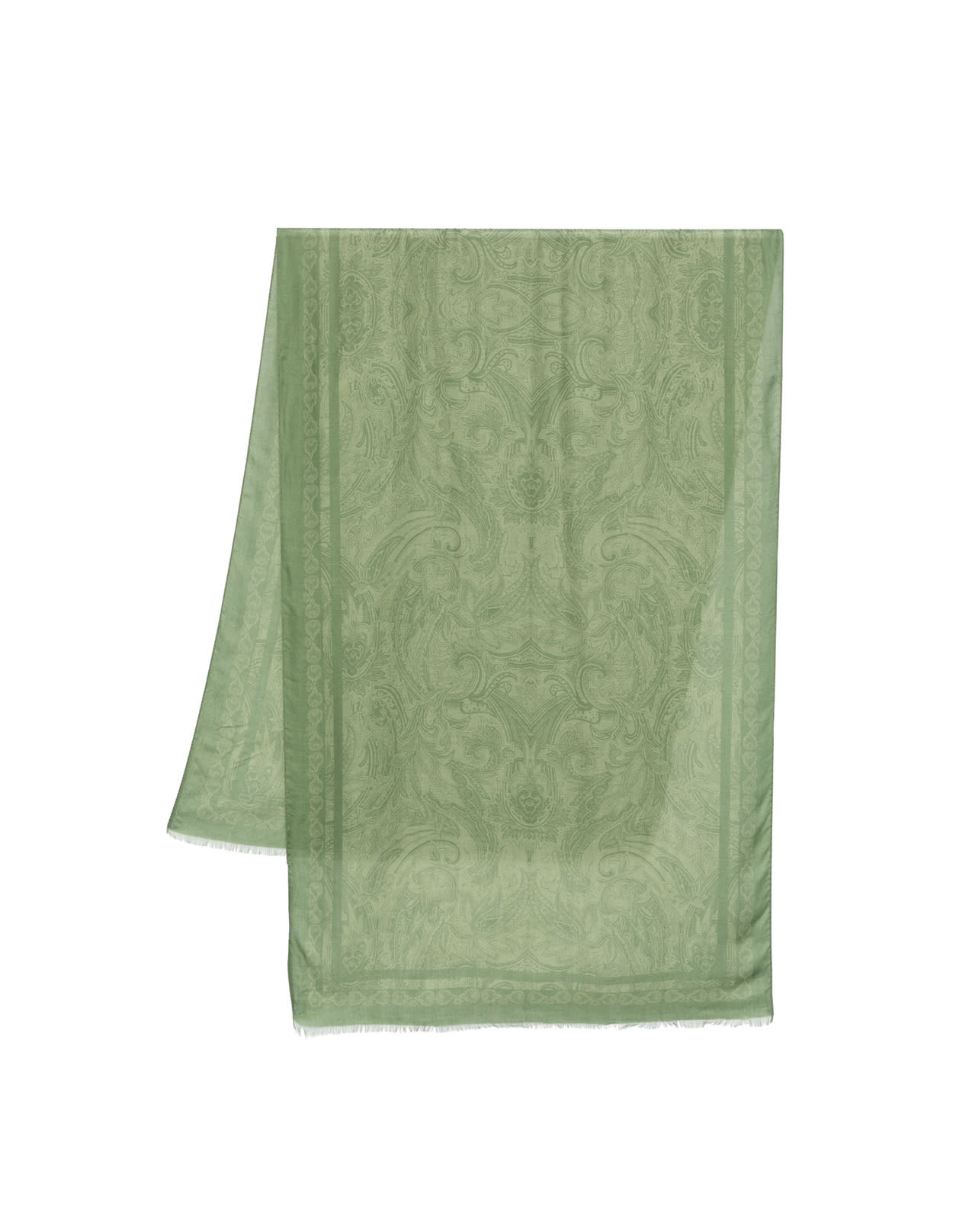 Shop Etro Green Printed Cashmere Blend Scarf