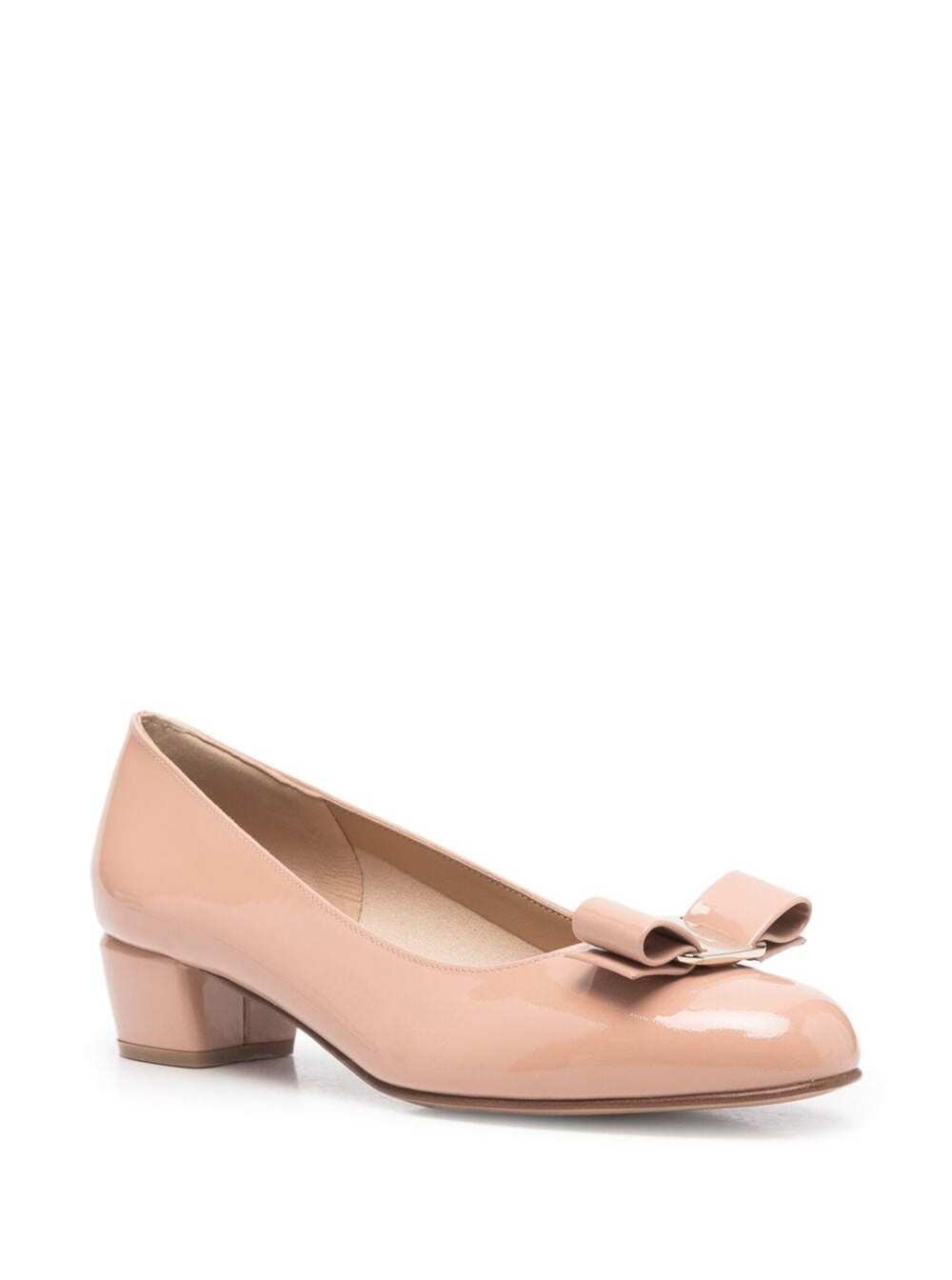 Shop Ferragamo Pink Viva Patent Finish Ballet Flats With Logo Placque In Leather Woman In Amaretti