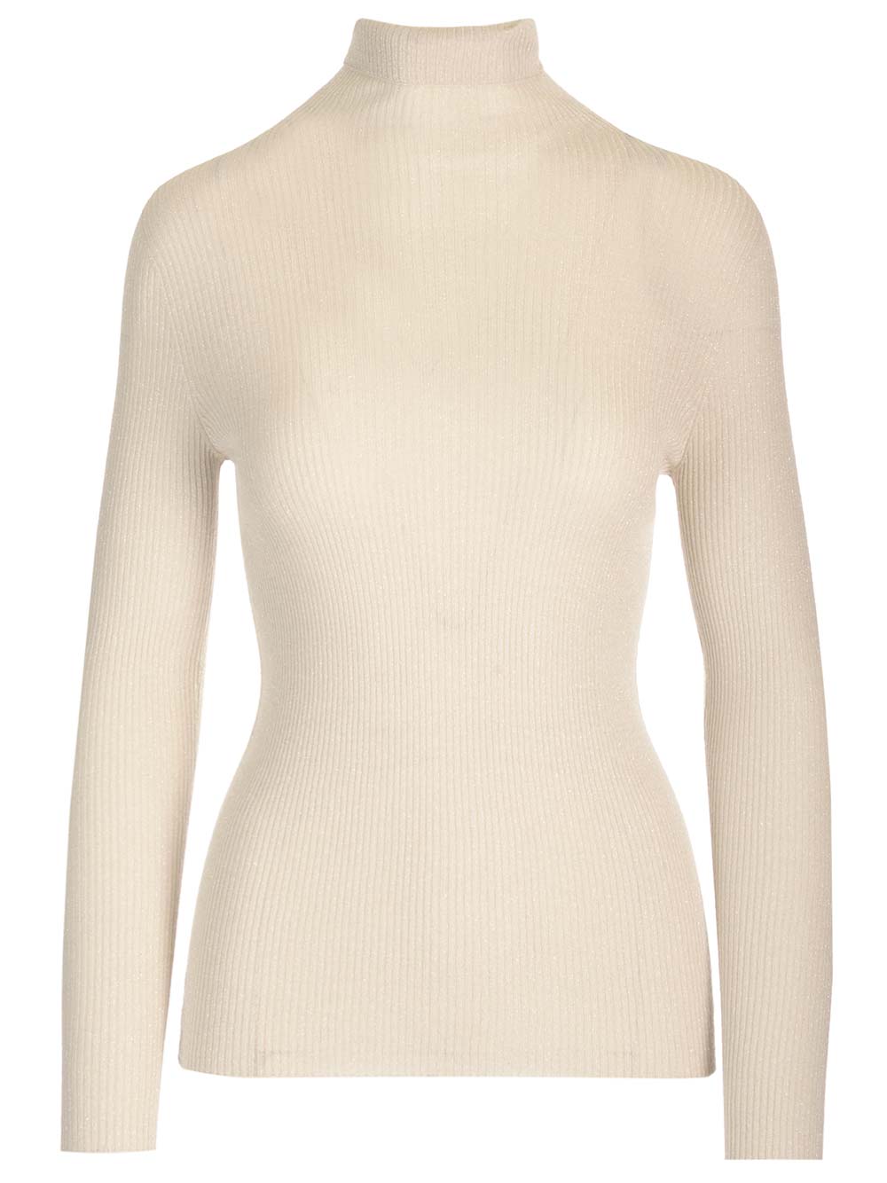 Fabiana Filippi Ribbed Lurex Turtleneck In Beige | ModeSens