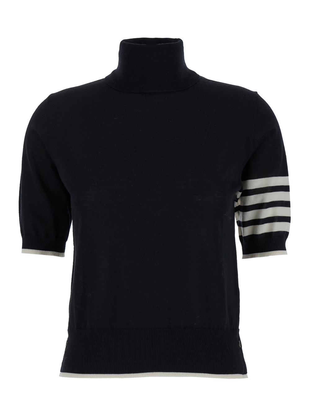 Shop Thom Browne Black Short Sleeve Sweater With 4-bar Detail In Wool Woman