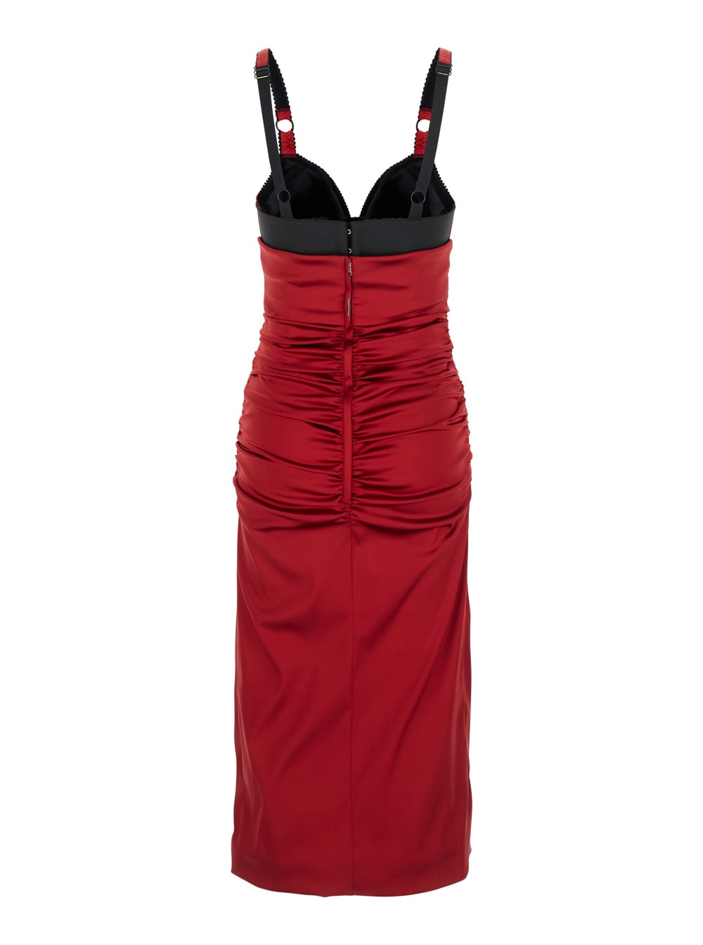 Dolce & Gabbana Red Dress With Bustier Design And Ruffled Details In Fabric Woman In Red