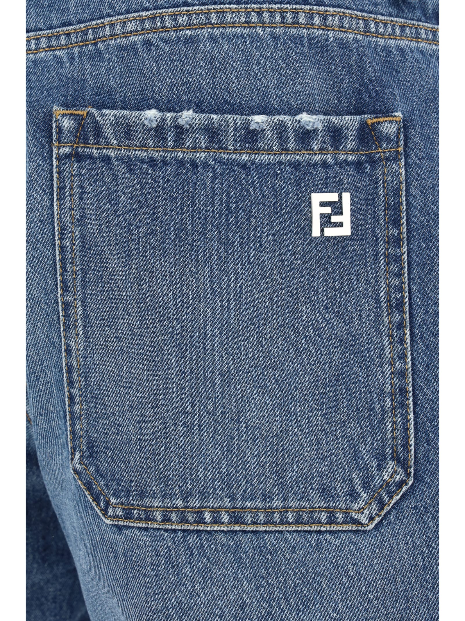 Shop Fendi Denim Shorts In Blu Denim