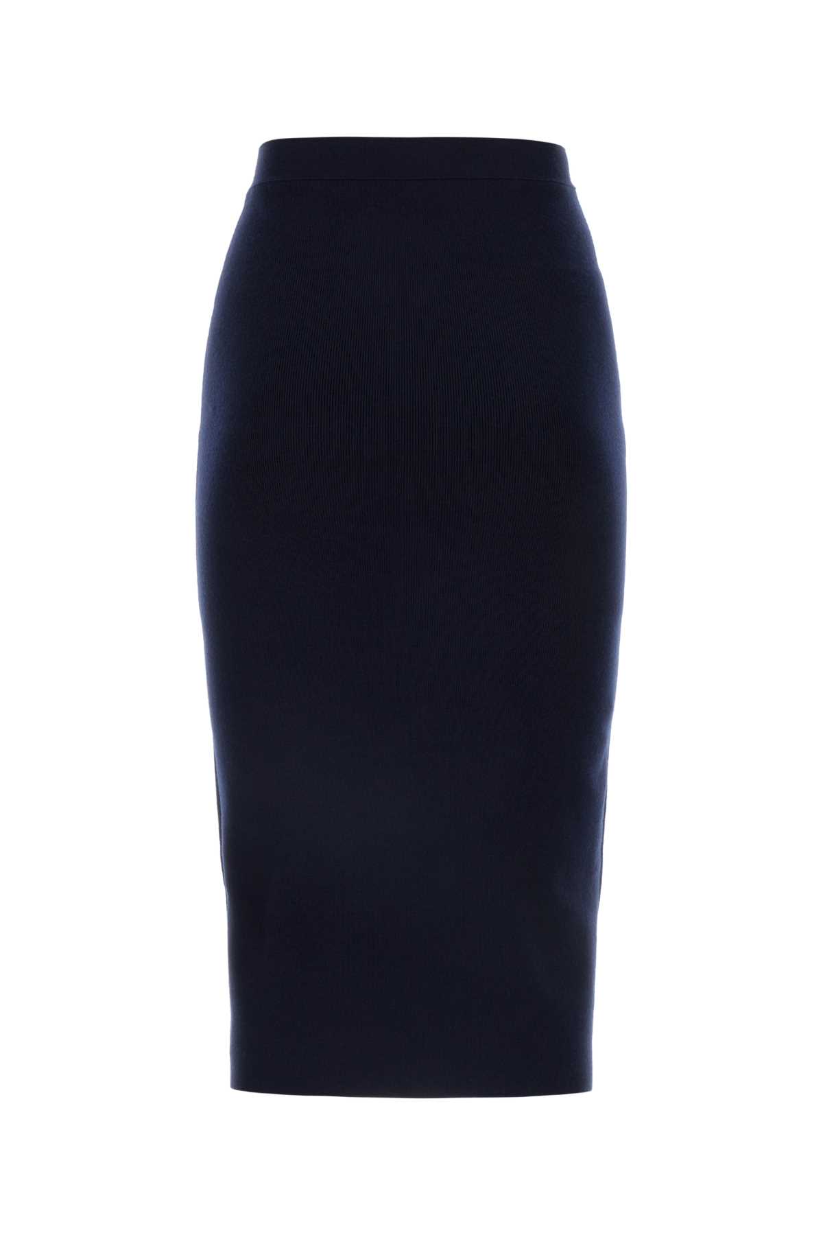 Shop Bottega Veneta Dark Blue Cashmere Blend Skirt In Navy