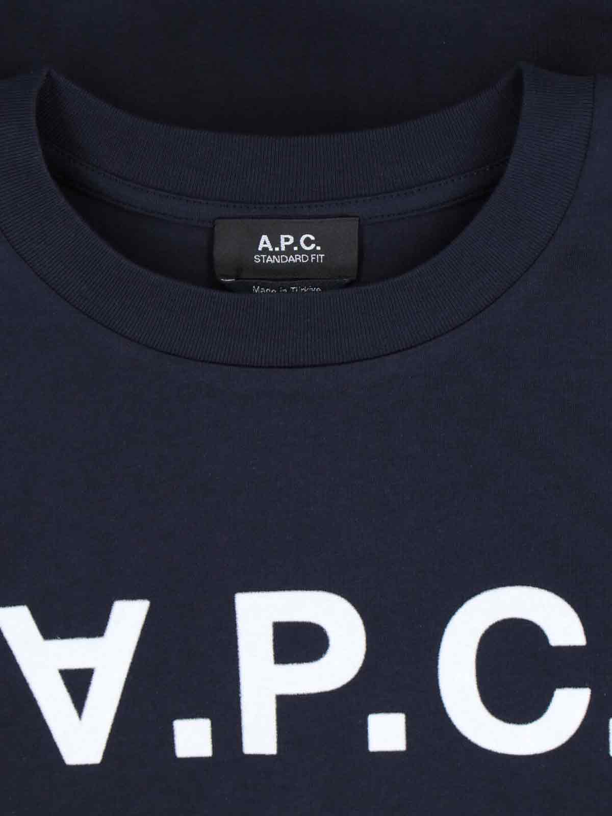 Apc A.p.c. Men Blue Crewneck T-shirt With Logo On The Front In Cotton Man In Blue