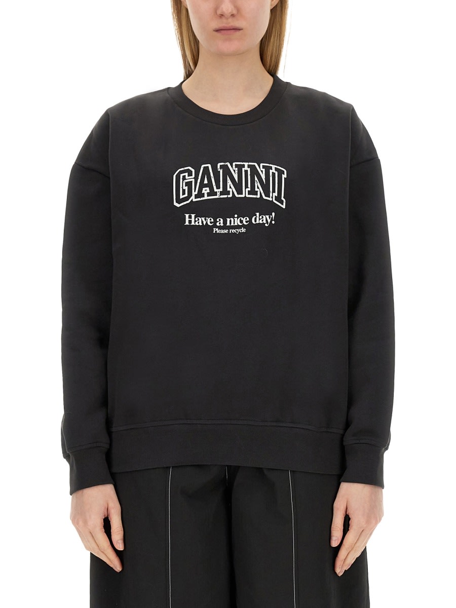 Shop Ganni Sweatshirt With Logo In Black