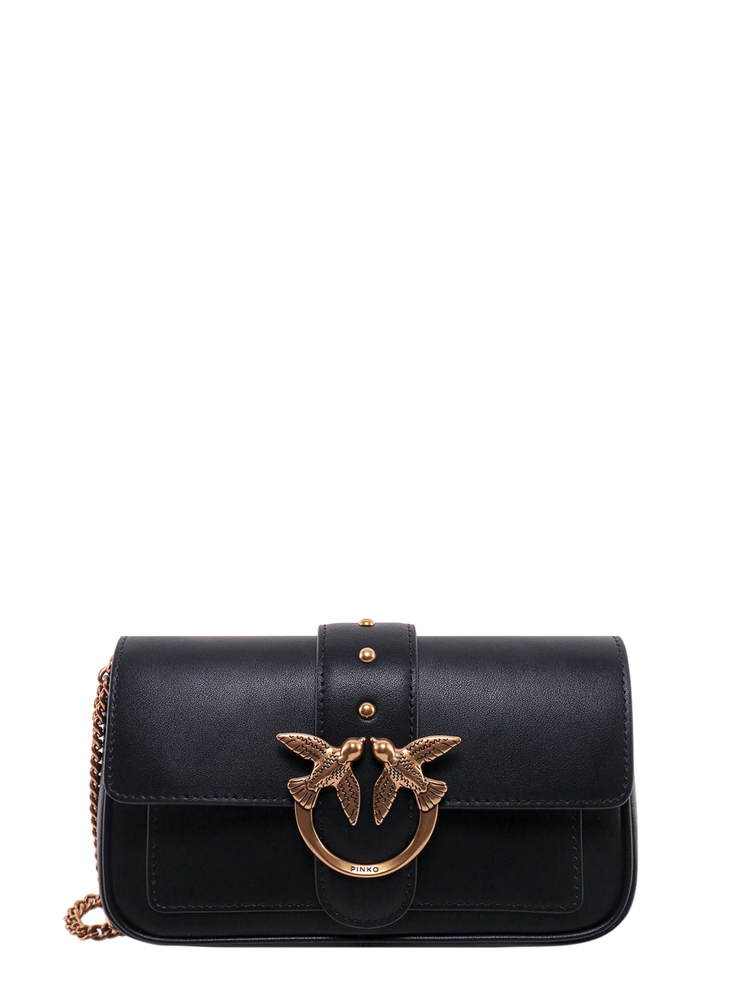 Pinko Leather Mini Love Shoulder Bag In Black