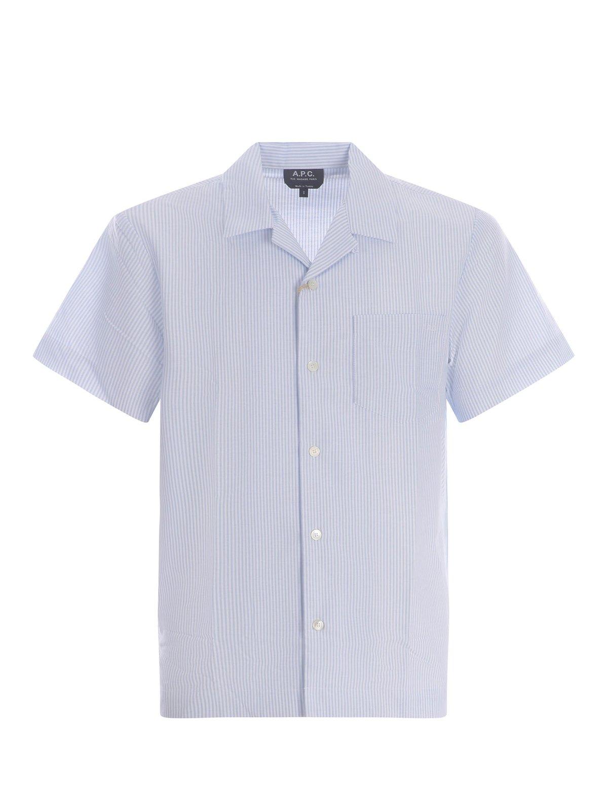 Apc Lloyd Short-sleeved Striped Shirt In Clear Blue