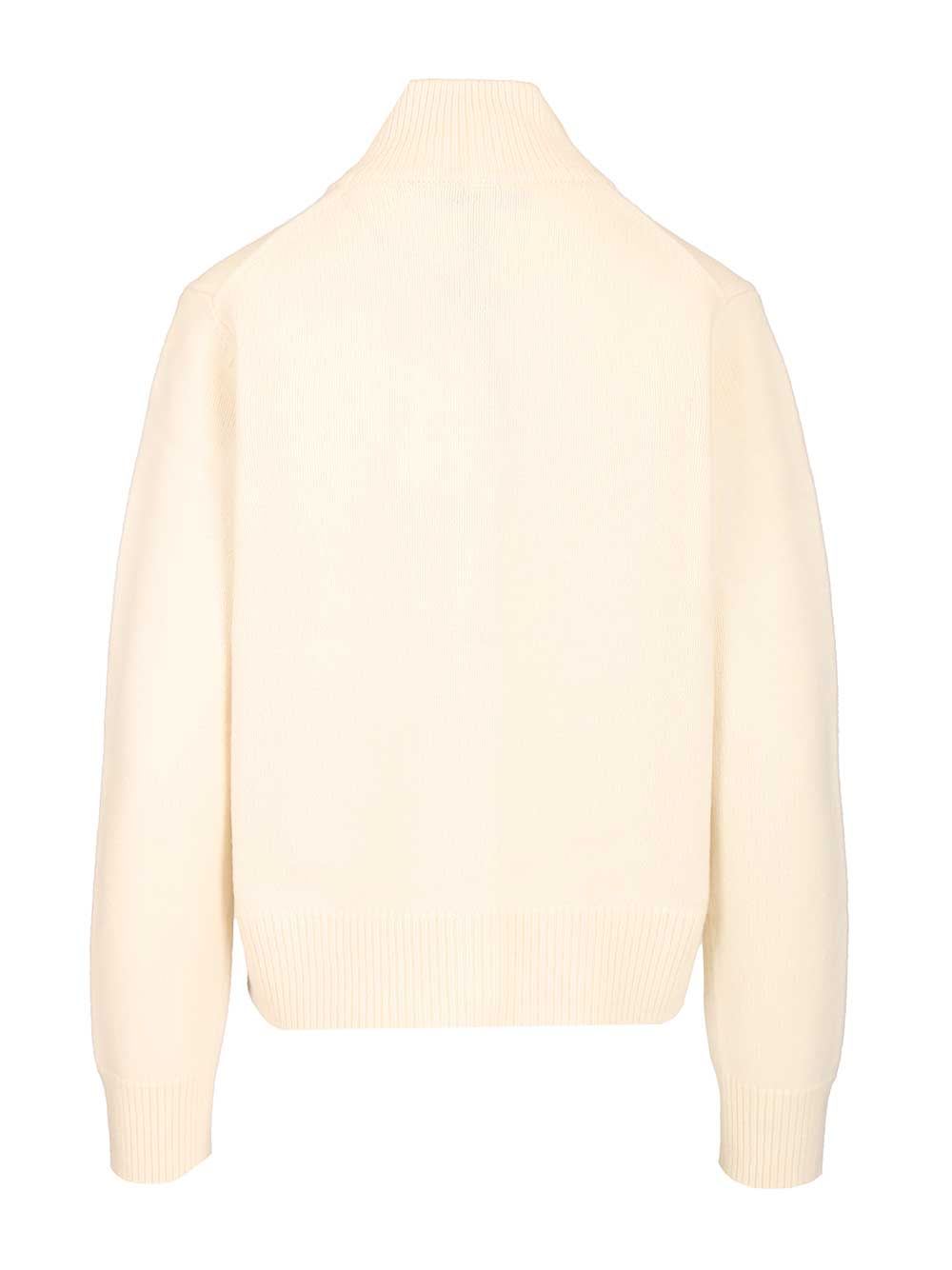 Maison Kitsuné Fox Head Intarsia Merino High Neck Cardigan Knitwear Beige In Neutral