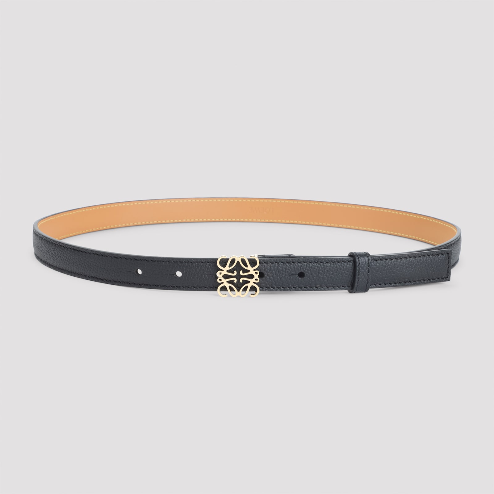 Loewe Textured Calfskin Belt With Gold-tone Buckle In Gray