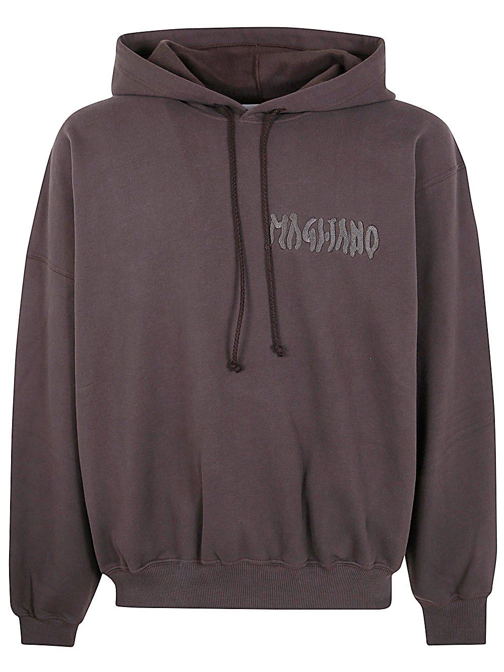 Shop Magliano Twisted Logo Embroidered Hoodie In Grey