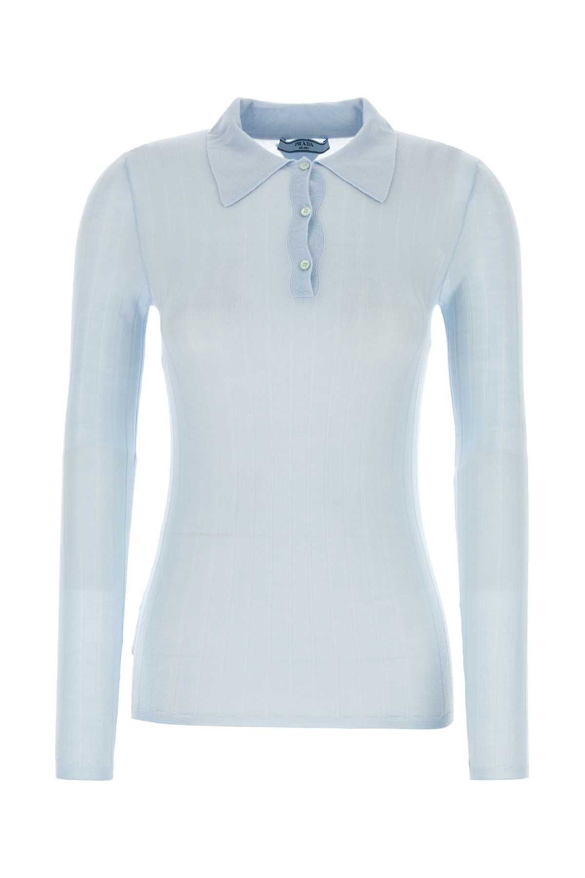 Shop Prada Pastel Light Blue Cashmere Blend Polo Shirt In Azzurro