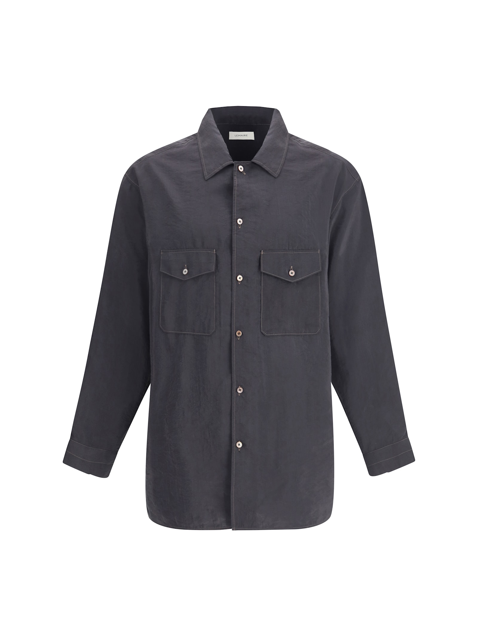 Lemaire Convertible Collar Shirt In Gray