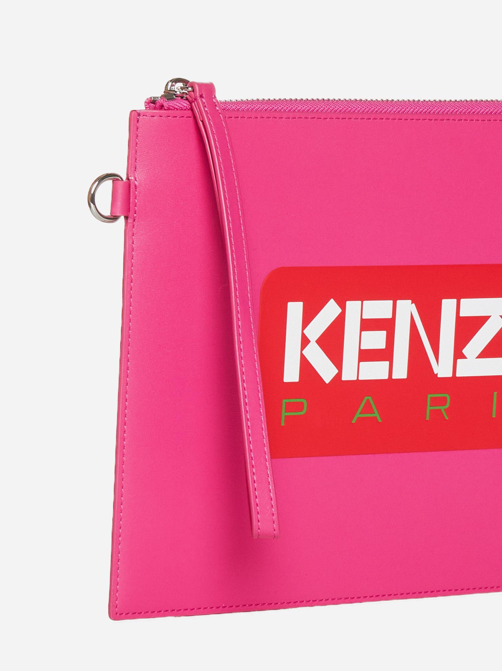 Shop Kenzo Logo Leather Large Clutch Bag In Pink
