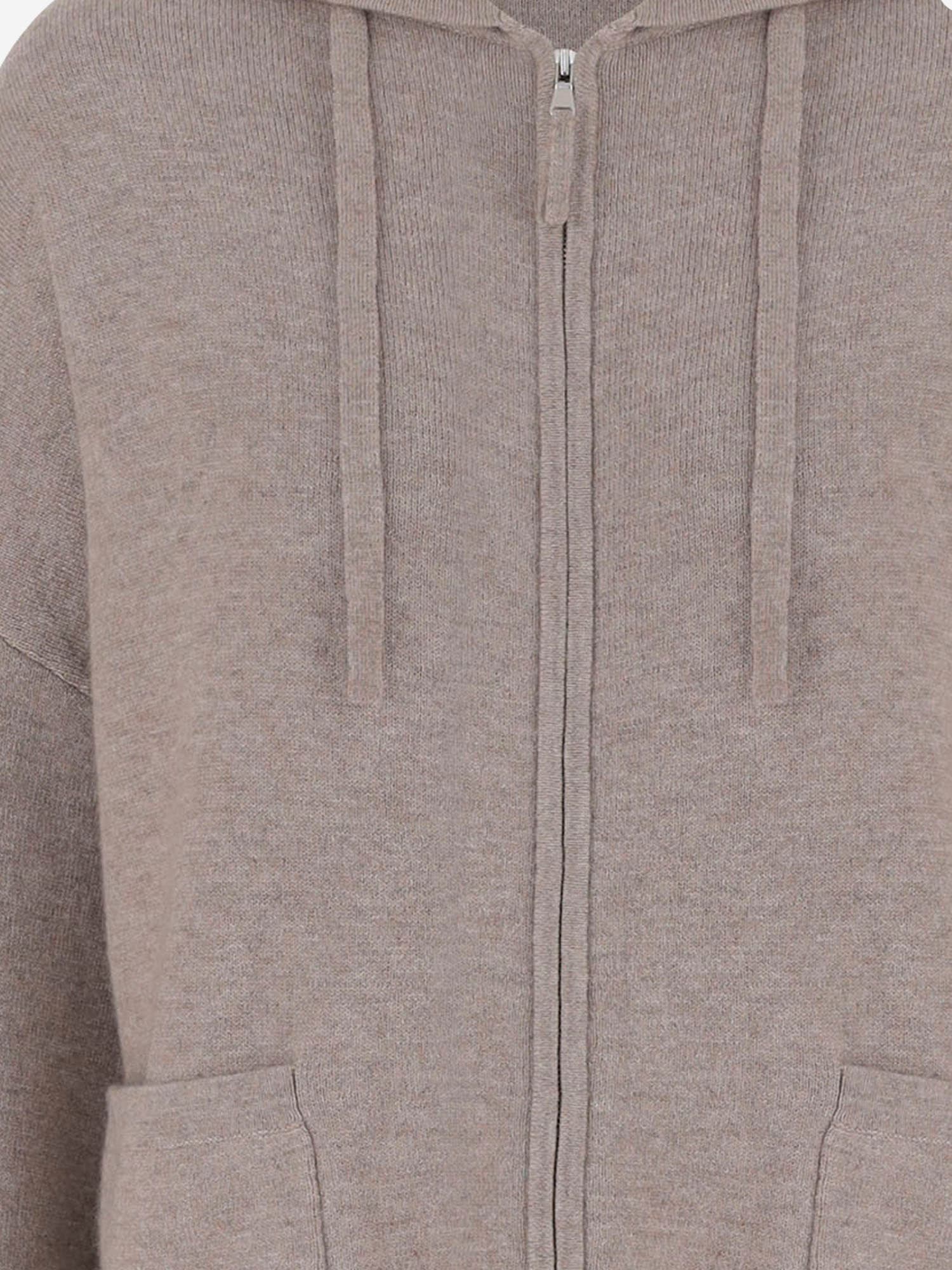 Allude Ribbed Wool And Cashmere Sweatshirt With Adjustable Hood In Brown