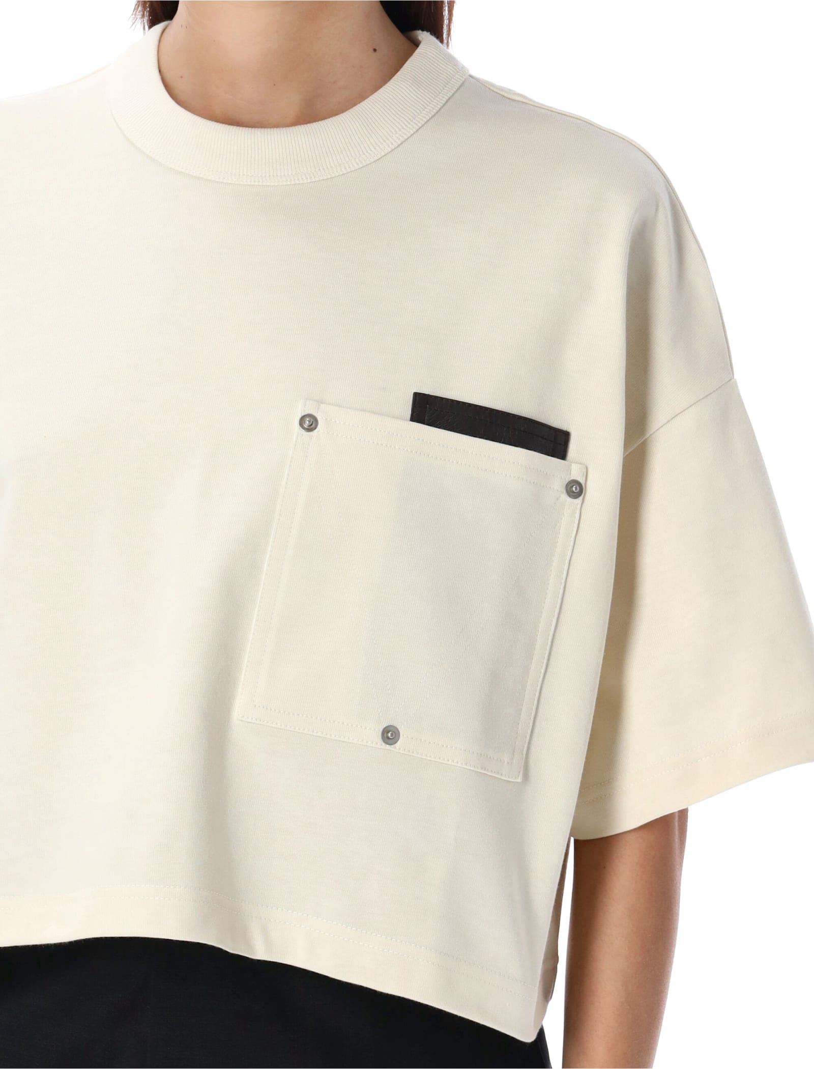 Bottega Veneta White Short-sleeved Crop T-shirt With Heart