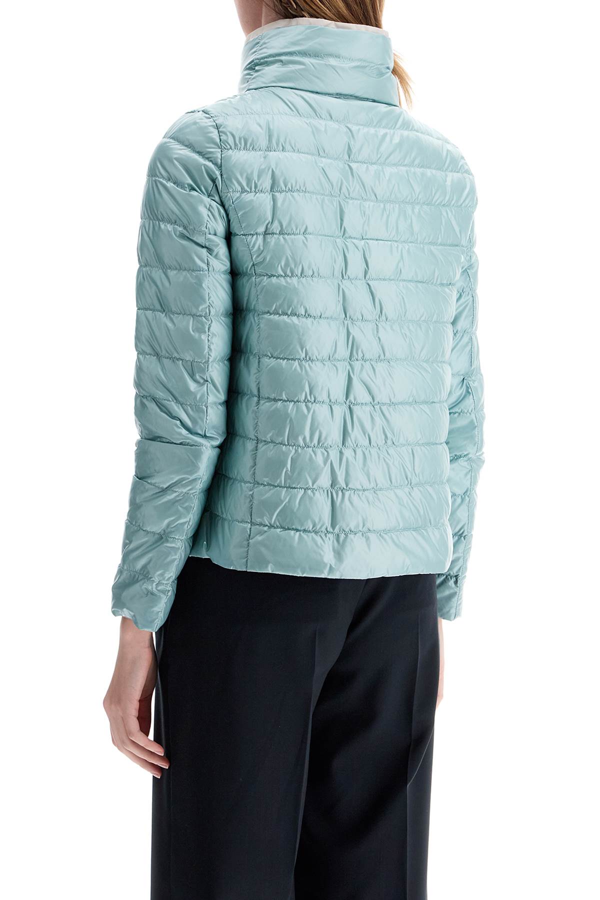 Herno Short Puffer Jacket In Ice Blue Nylon With Metal Buttons In Azzurro/ghiaccio (blue)