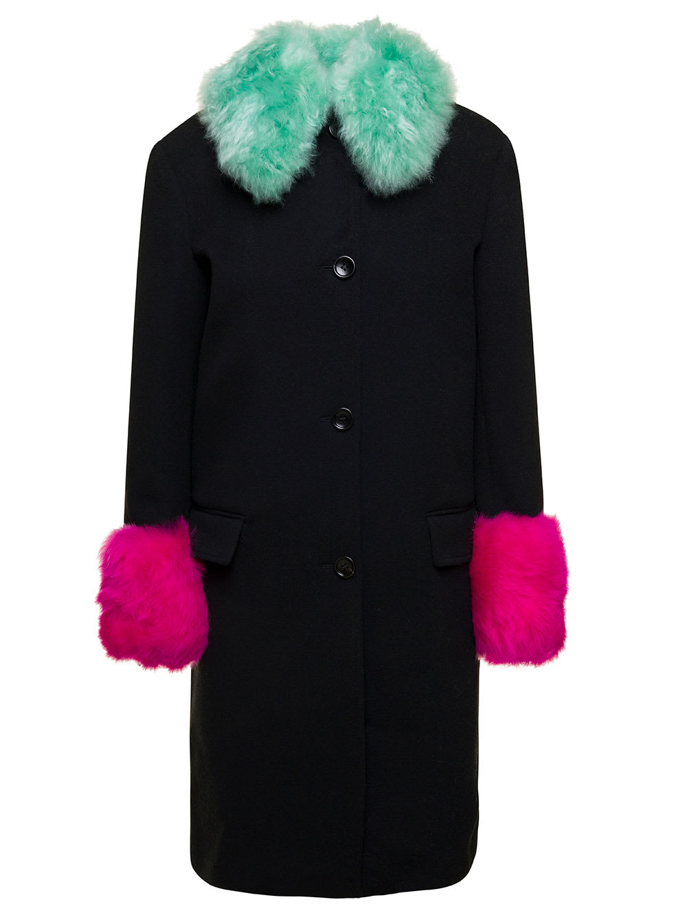Gucci Black Single-breasted Coat With Detachable Shearling Collar And Cuff In Wool And Cashmere Woma In Multi