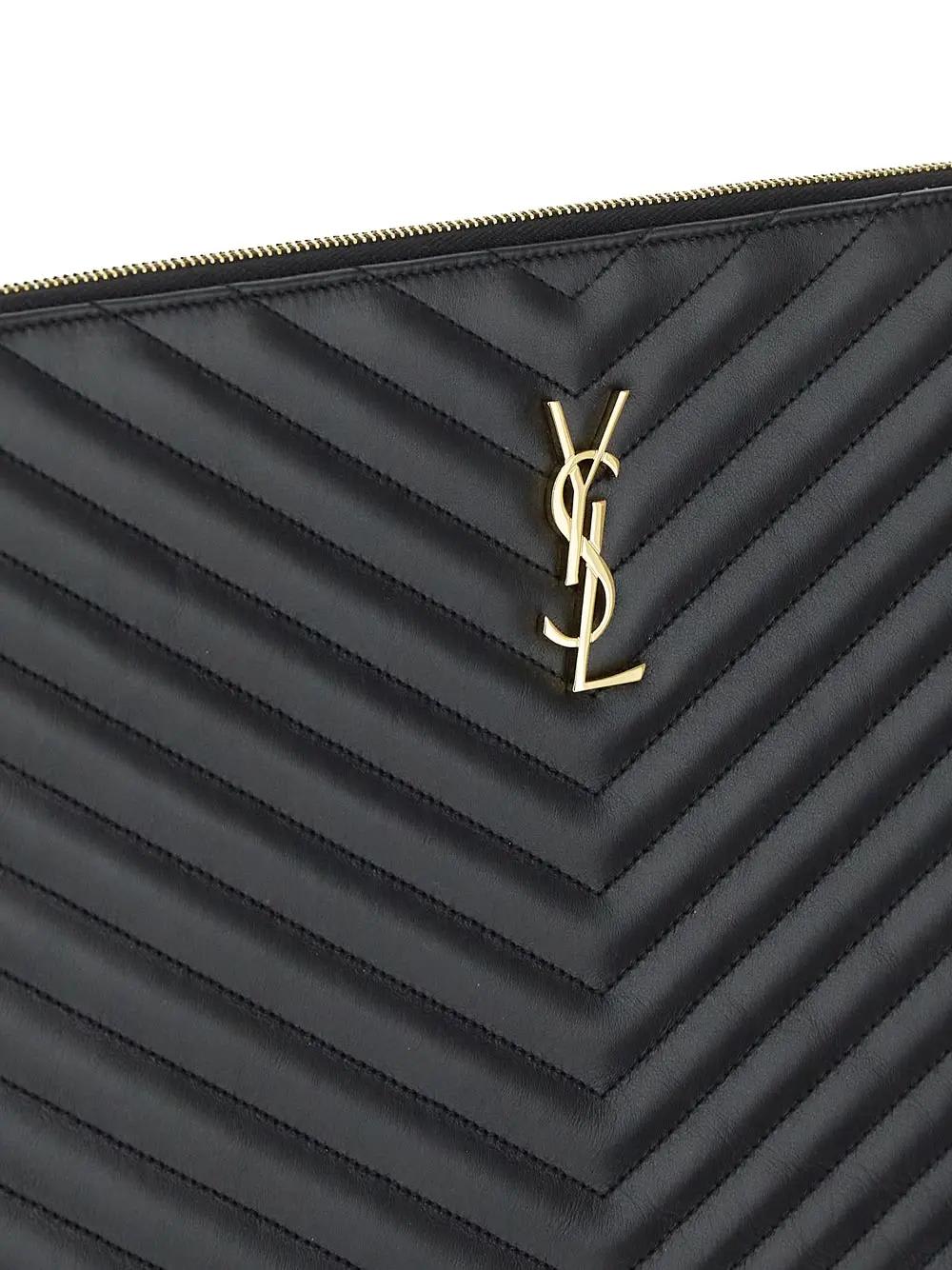 Shop Saint Laurent Cassandre Matelassé Document Holder In Quilted Leather In Black