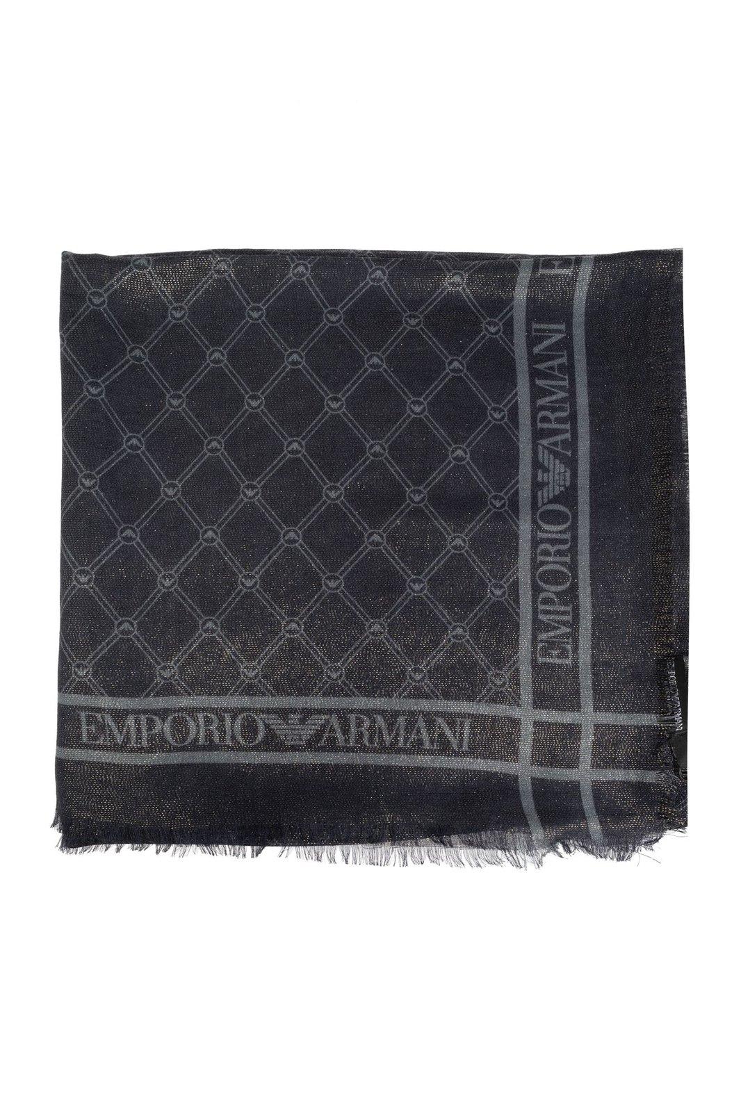 Shop Emporio Armani Monogram Scarf In Grigio Luna