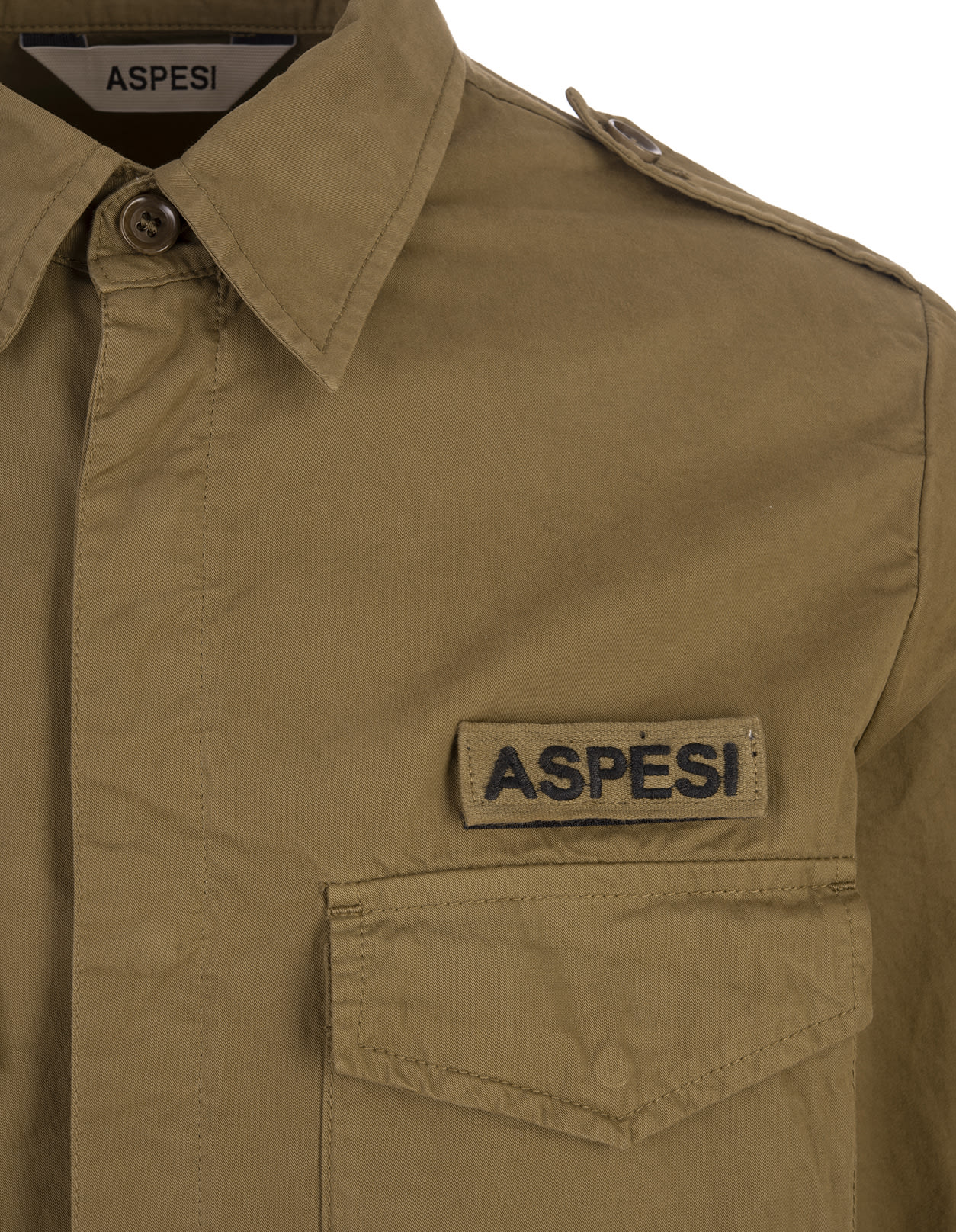 Shop Aspesi Lichen Cotton Gabardine Military Shirt In Green