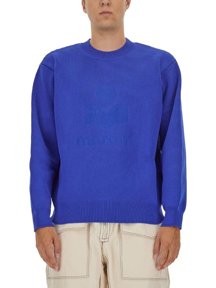 Shop Isabel Marant Logo Intarsia-knitted Crewneck Jumper In Blue