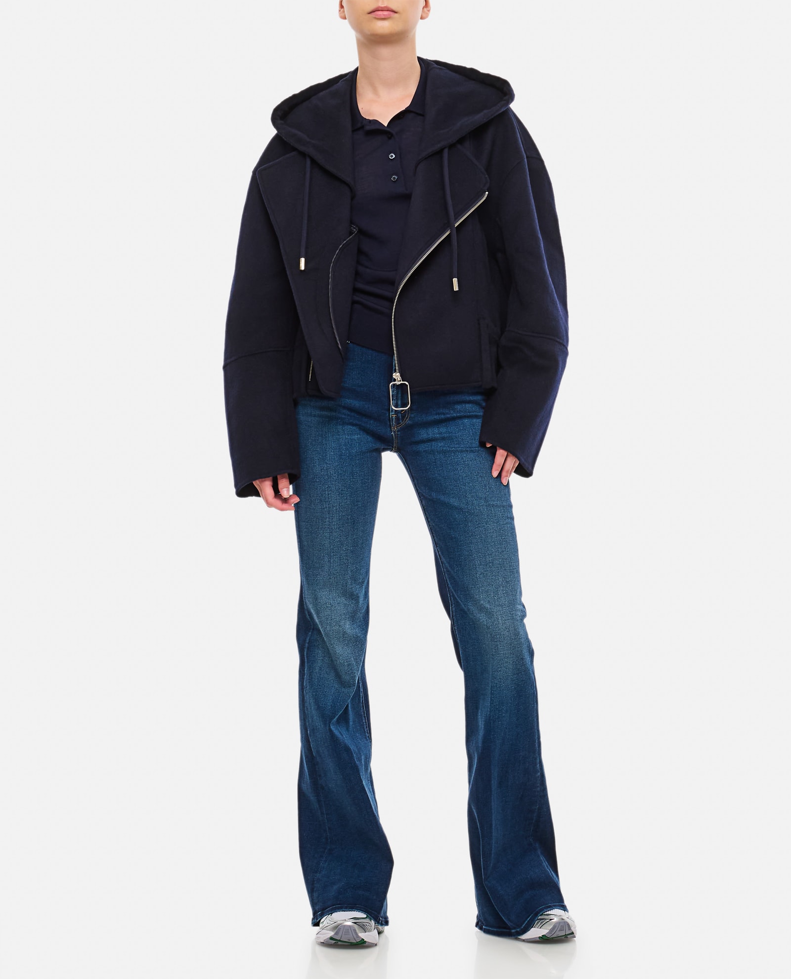 Shop Jw Anderson Hooded Biker Jacket In Blue