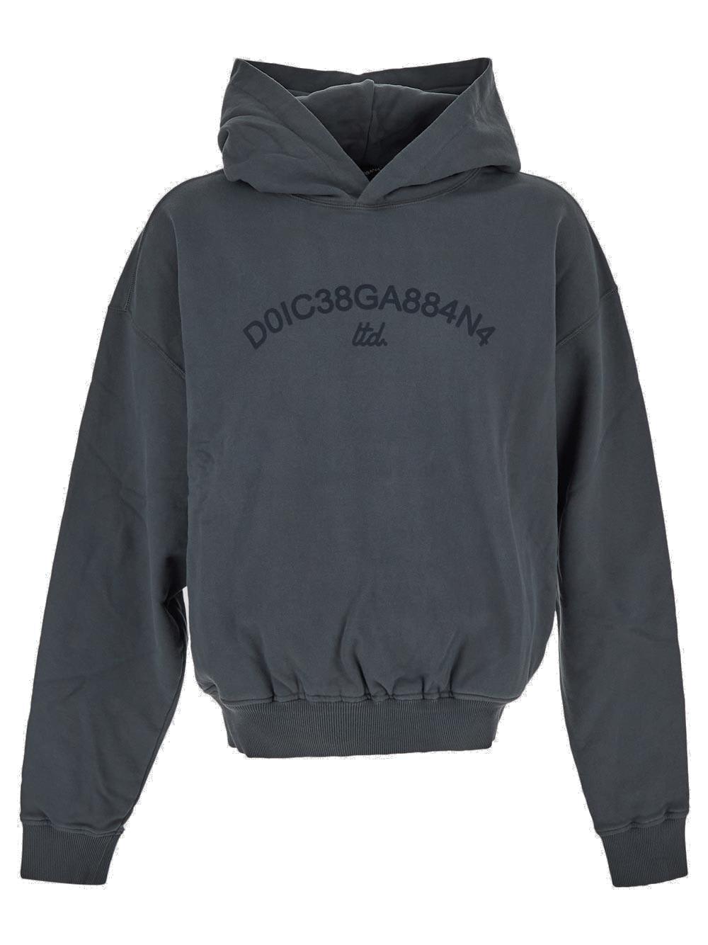 Shop Dolce & Gabbana Logo Printed Cropped Hoodie In Grey