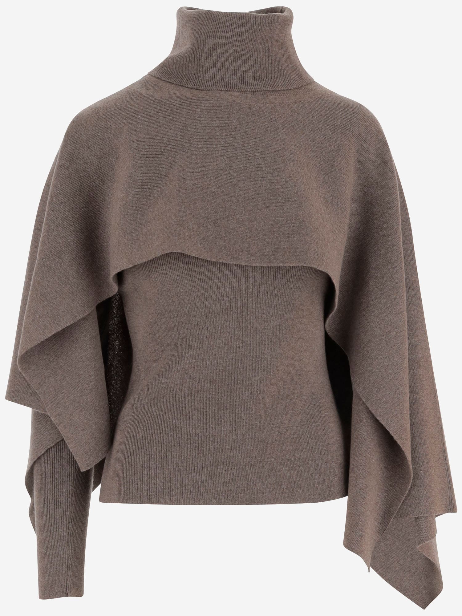 Magda Butrym Asymmetrical Wool Sweater With High Neck And Side Draping In Brown