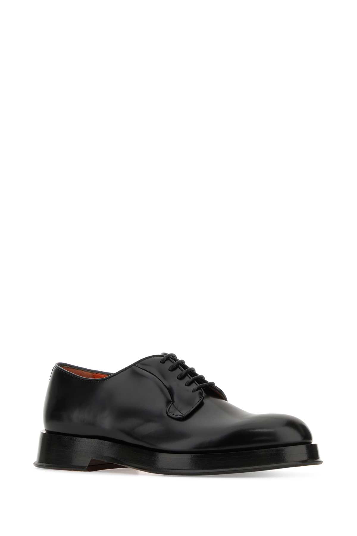 Santoni Black Leather Lace-up Shoes In Nero