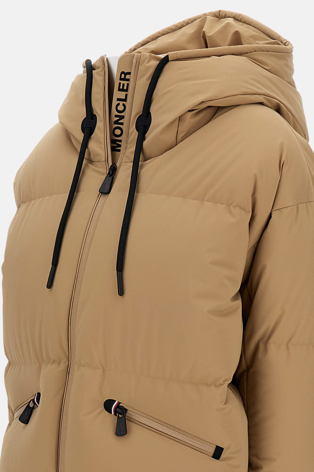 Moncler Hooded Drawstring Puffer Jacket In Brown