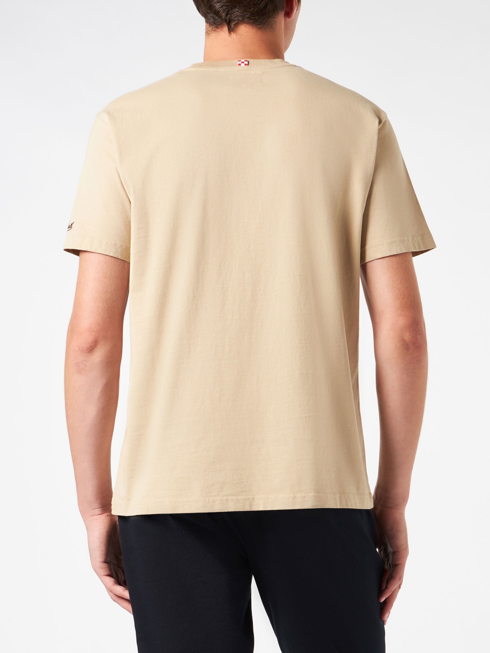 Mc2 Saint Barth Man Heavy Cotton T-shirt With St. Barth Countryland Print In White