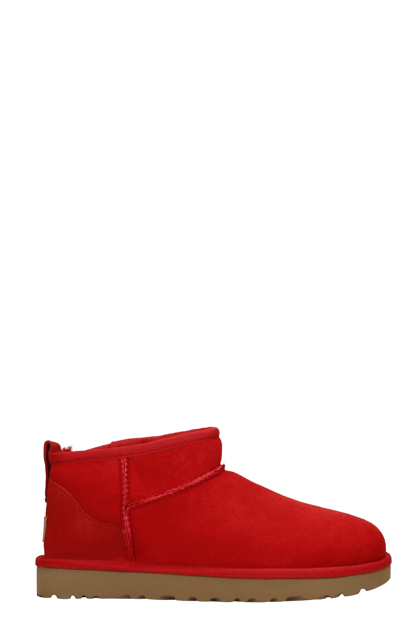 UGG Classic Ultra Low Heels Ankle Boots In Red Suede