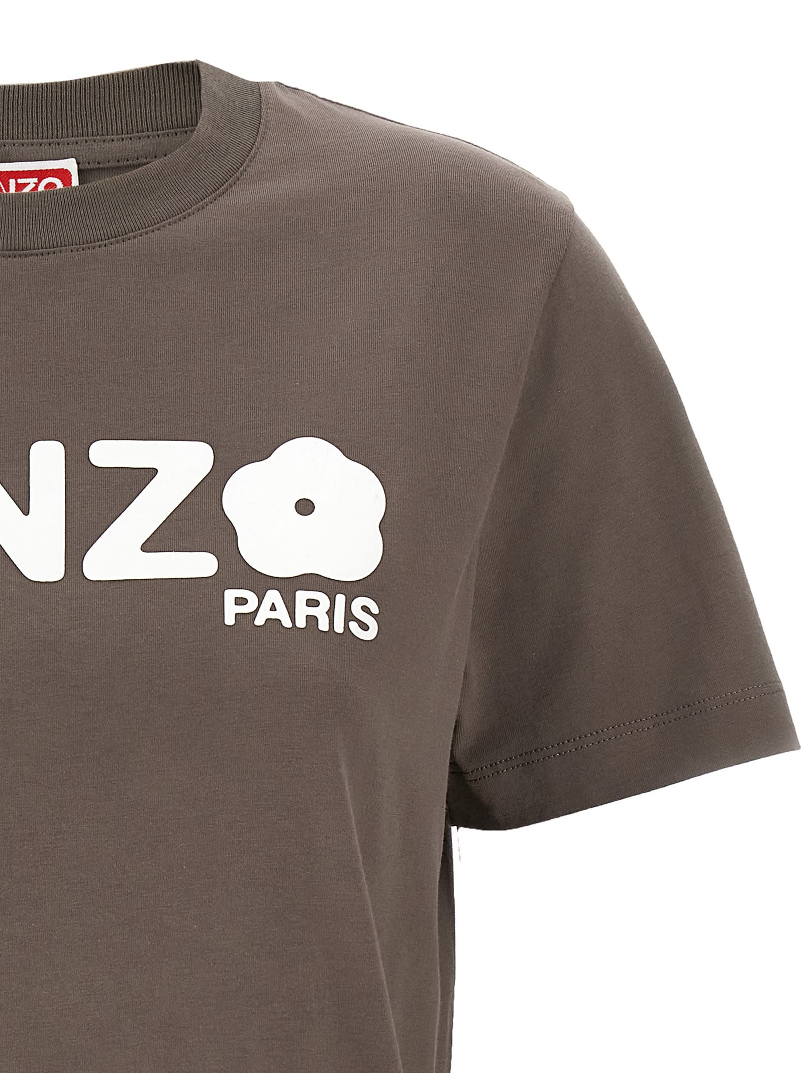 Kenzo Taupe Grey T-shirt With White Print. In Gray