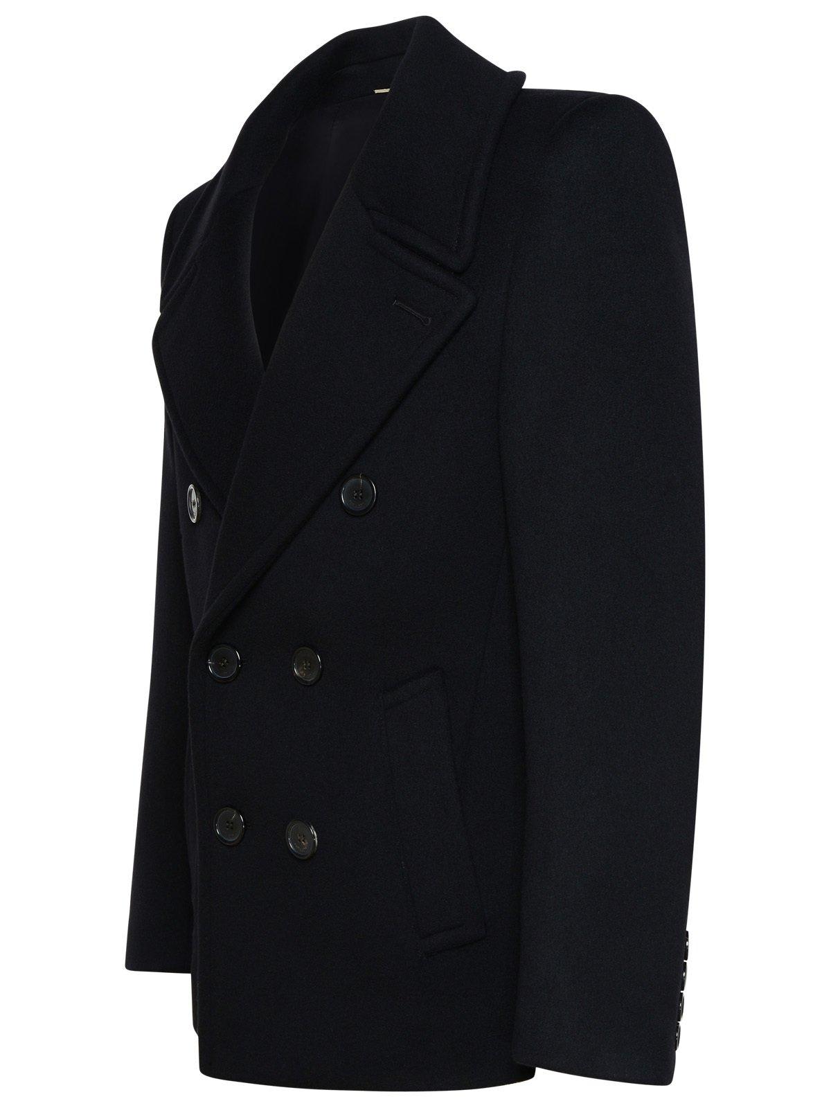 Shop Saint Laurent Double-breasted Long-sleeved Jacket In Black