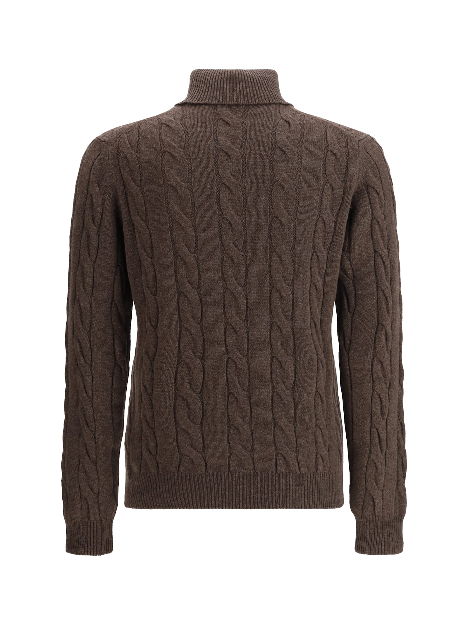 Aragona Braided Turtleneck Sweater In Brown