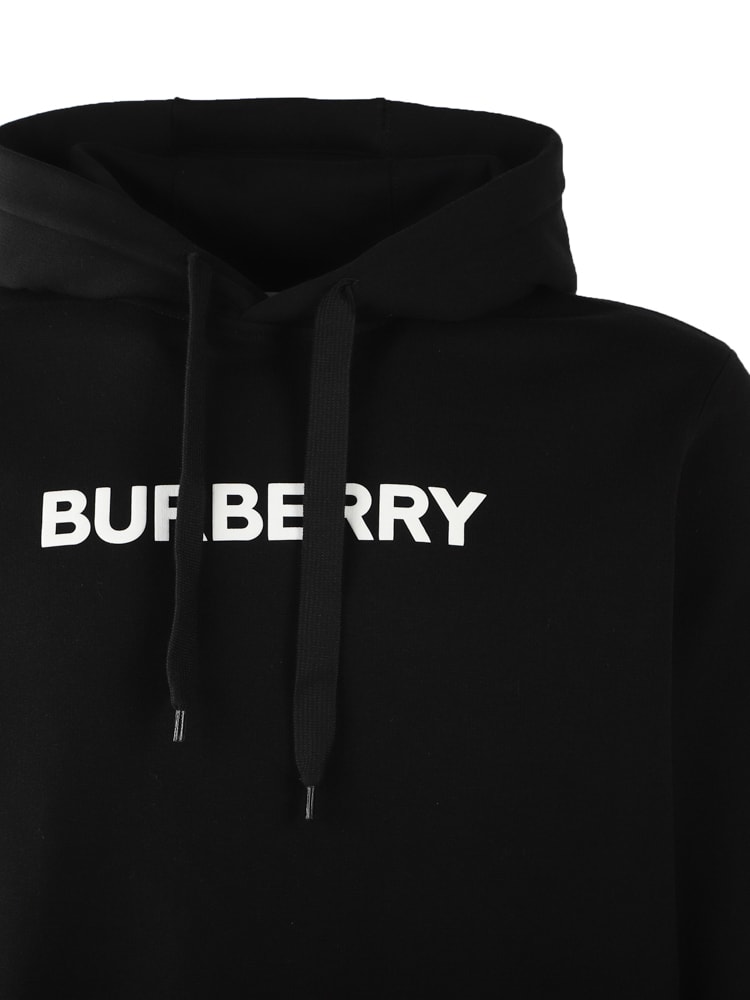 Shop Burberry Cotton Hooded Sweatshirt With Logo In Black