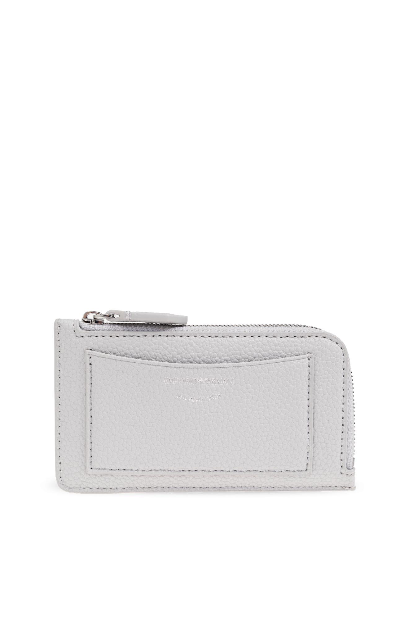 Emporio Armani Card Holder Zippered External Pocket In Light Grey