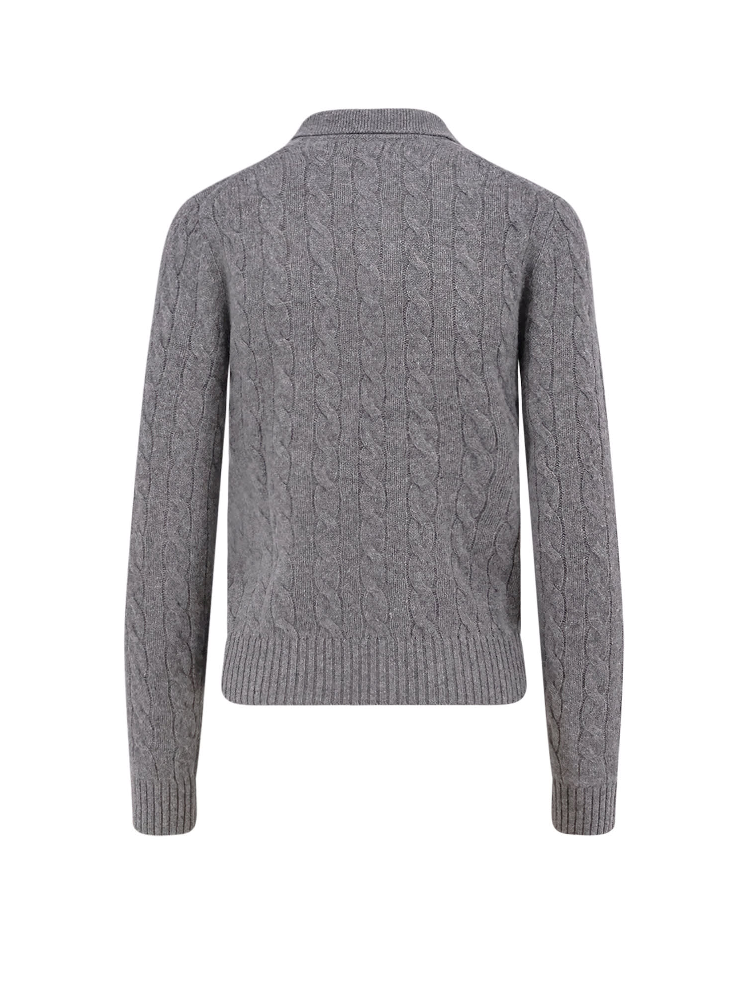 Polo Ralph Lauren Cable Knit Wool And Cashmere Polo Sweater In Gray
