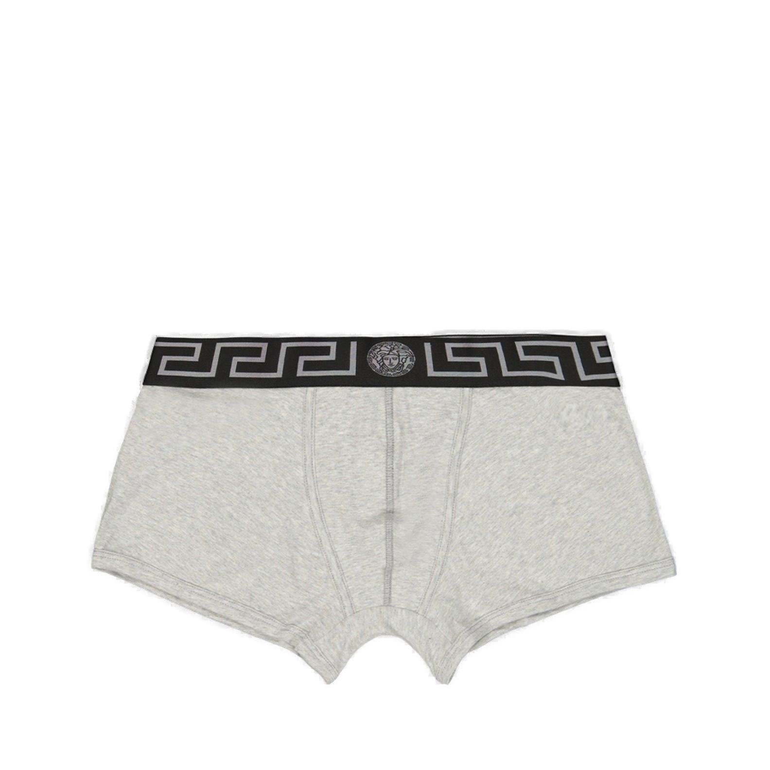 Shop Versace Greca Border Stretched Boxer Briefs In Grigio E Nero