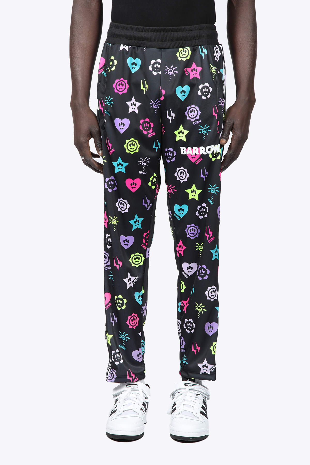 Barrow Triacetate Pants Unisex Black tracksuit pant with multicolor logo pattern print