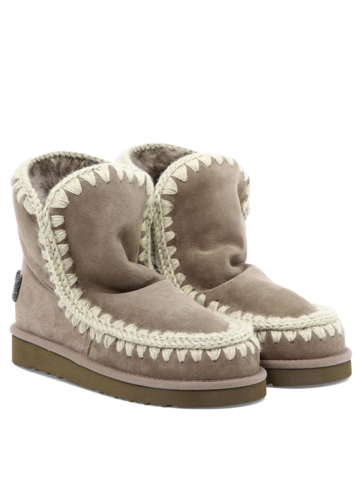 Shop Mou Eskimo 18 Contrast Stitched Ankle Boots In Marrone