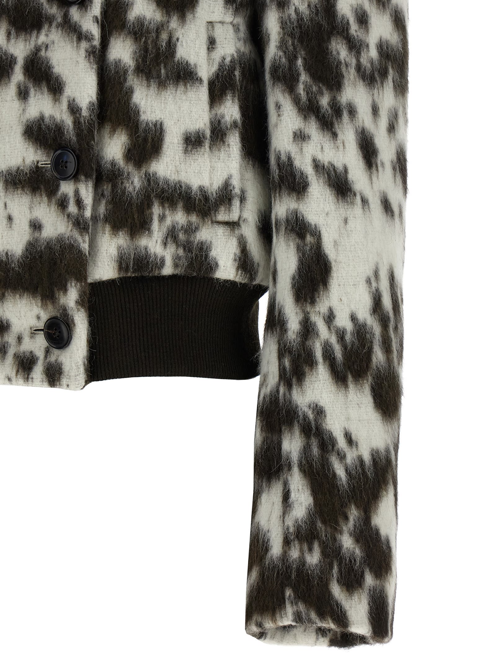 Dries Van Noten Double Breasted Bomber With Cow Pattern In Brown