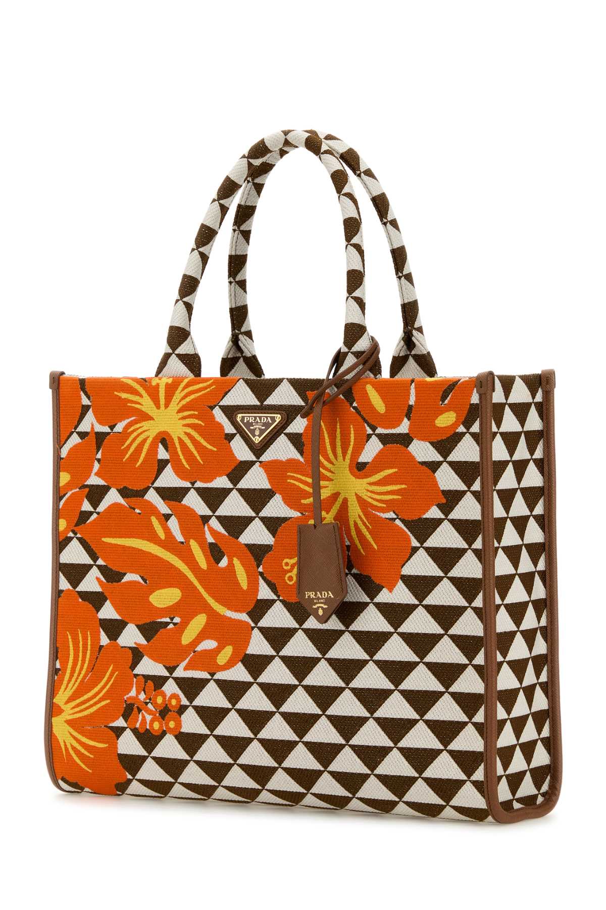 Prada Large Embroidered Fabric Shopping Bag In Tabaccotalco