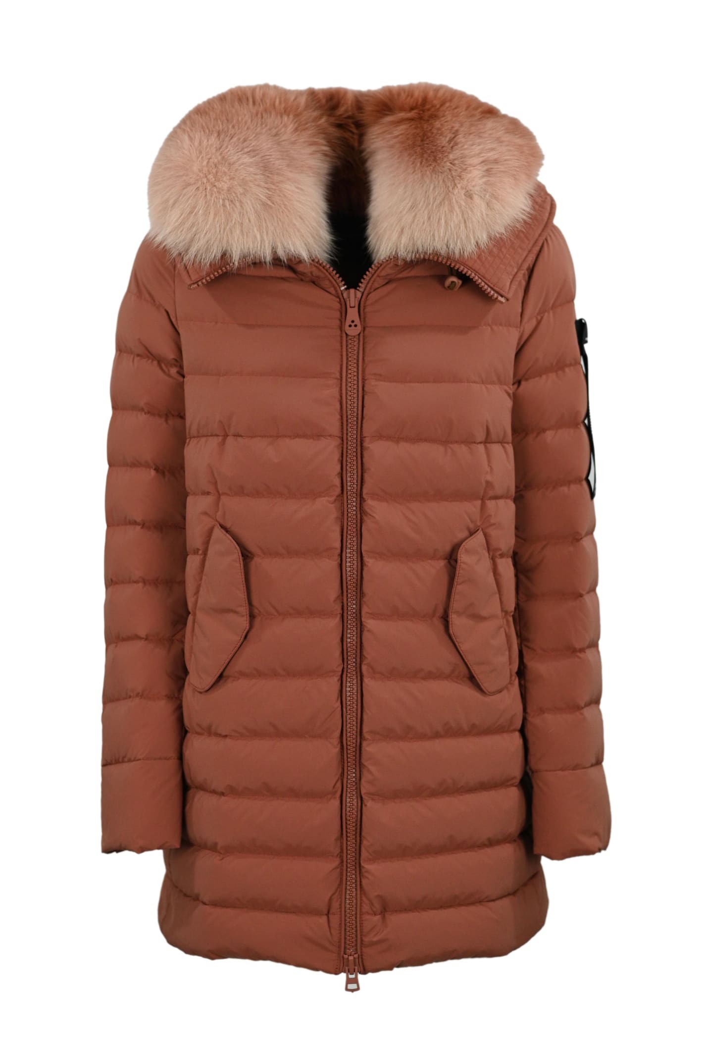 Peuterey Long Down Jacket With Fur In Color Tone