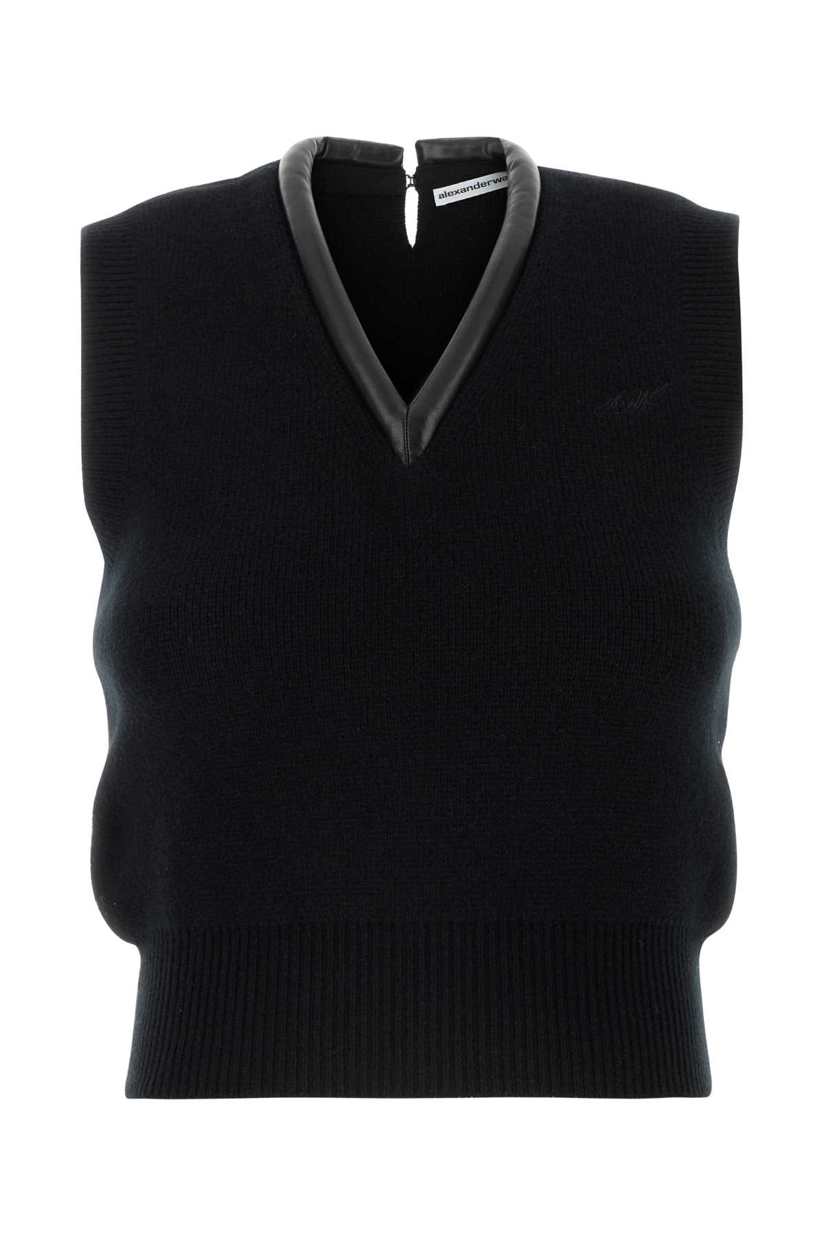 Black Stretch Wool Blend Vest