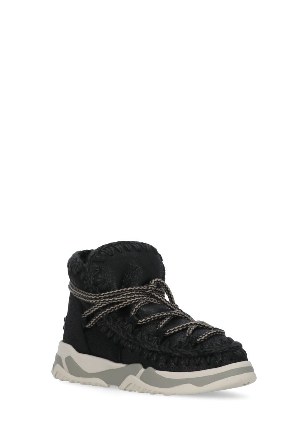 Mou Eskimo Trainer Low Heels Ankle Boots In Cbkg Cracked Black Grey