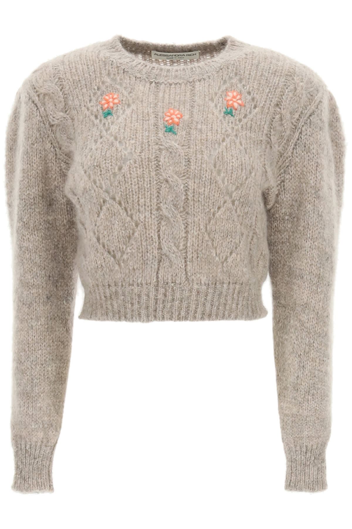 ALESSANDRA RICH SHORT SWEATER WITH EMBROIDERIES,FAB2517 K3212 18360